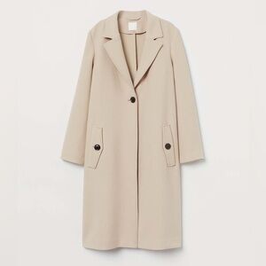 H&M Long Coat in Beige Size Small
